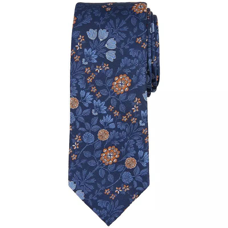 Mens Bespoke Floral Skinny Tie, Blue Harrison Product Image