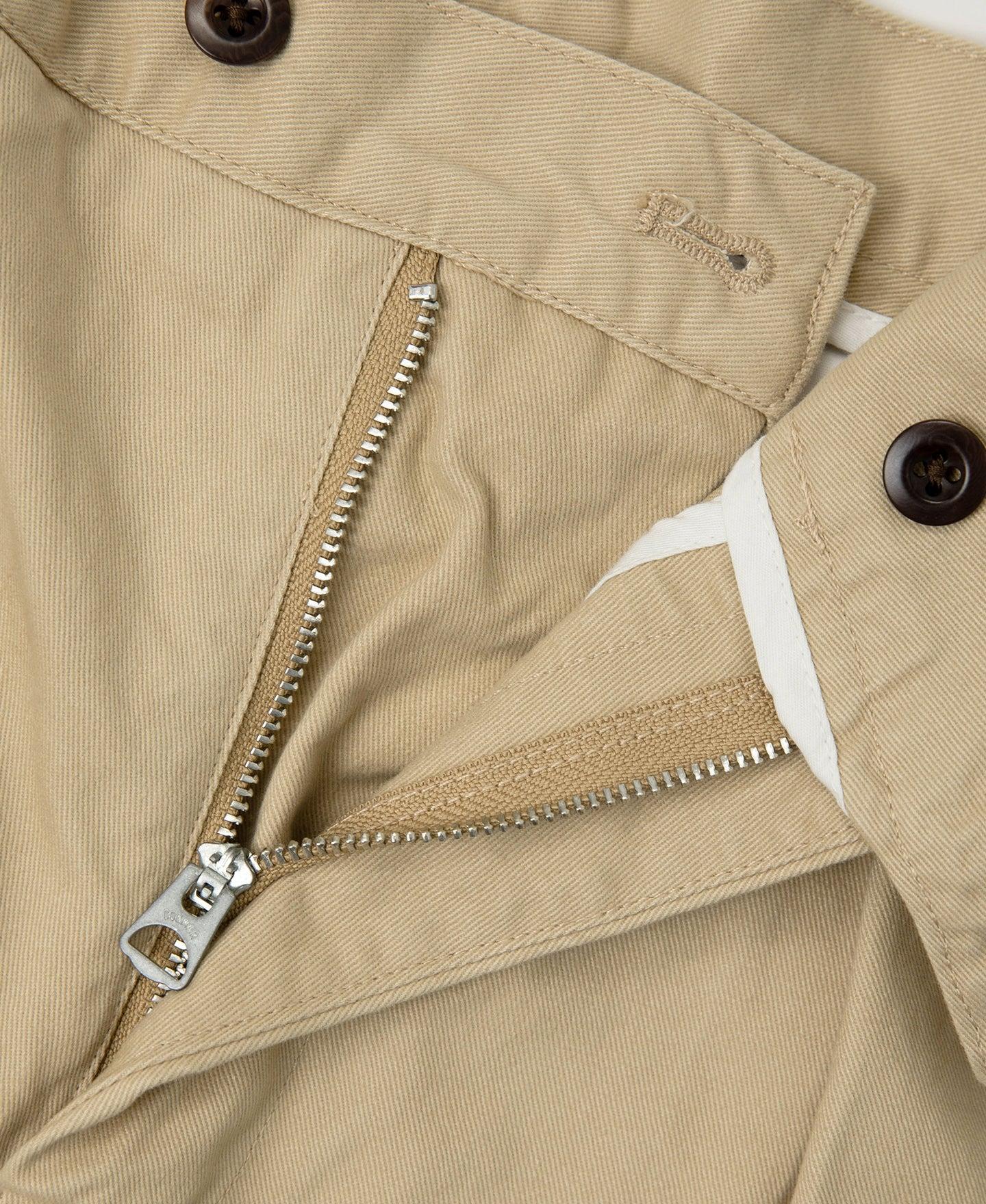 1930s IVY Style Double Pleated Chino Trousers - Khaki Product Image