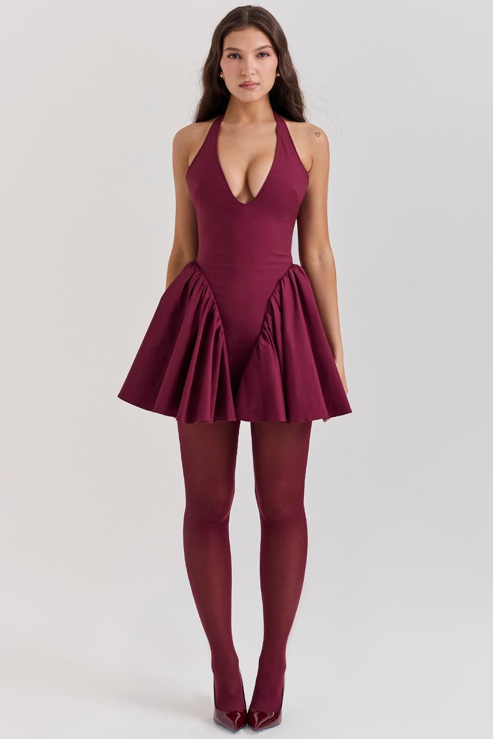 Valentia  wine halter mini dress Product Image