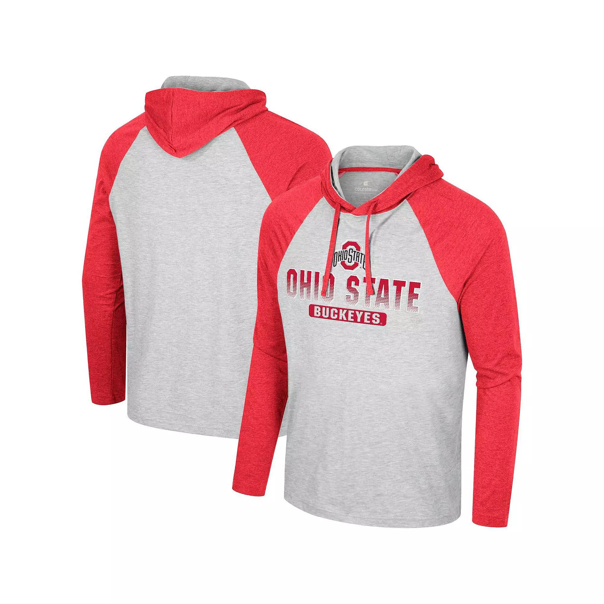 Men's Colosseum Heather Gray Ohio State Buckeyes Hasta La Vista Raglan Hoodie Long Sleeve T-Shirt,  Product Image