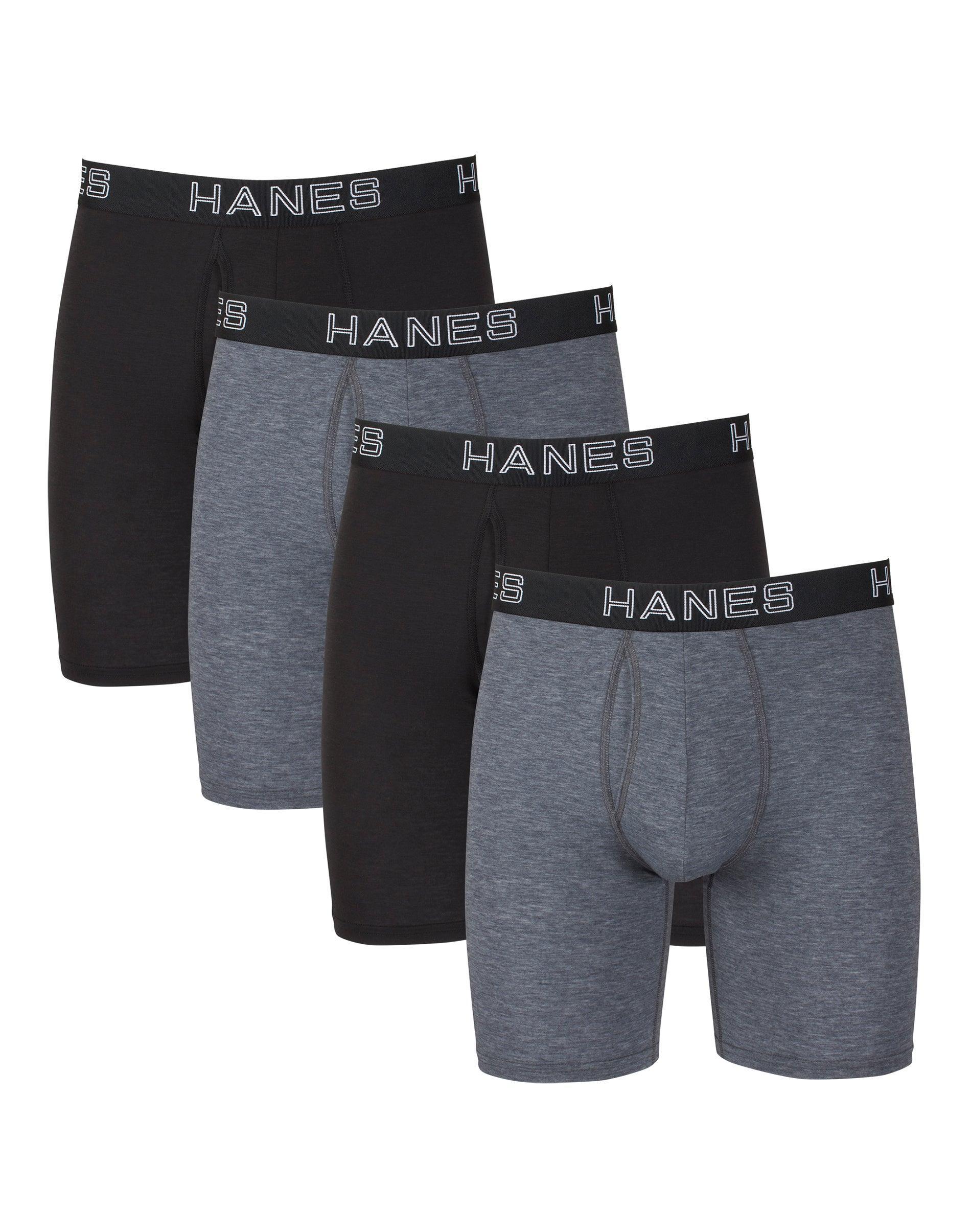 Hanes Ultimate Comfort Flex Fit Total Support Pouch Mens Long Leg Boxer Brief Underwear, Black/Grey, 4-Pack XL Product Image