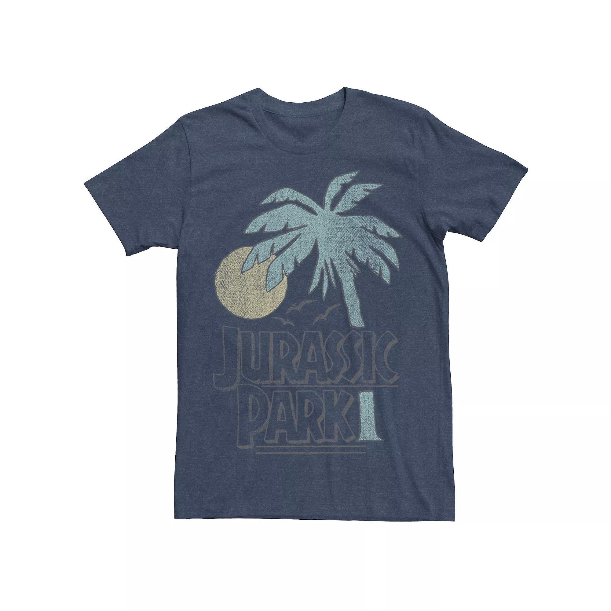 Men's Jurassic Park Palm Tree Sunset Logo Tee, Size: XL, Silver Product Image