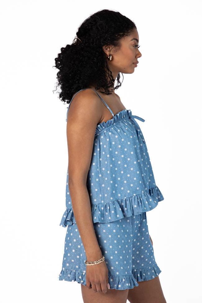 Perfect Playlist Blue Printed Chambray Set FINAL SALE Product Image