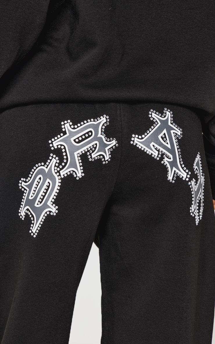 Petite Black Diamante Graphic Detail Wide Leg Sweatpants Product Image