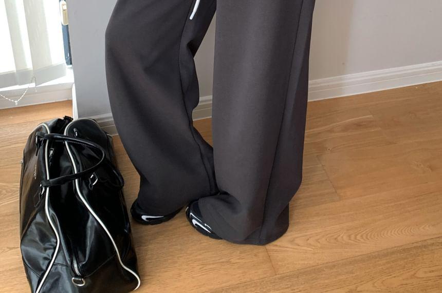 Drawstring Waist Number Print Contrast Trim Wide Leg Sweatpants Product Image