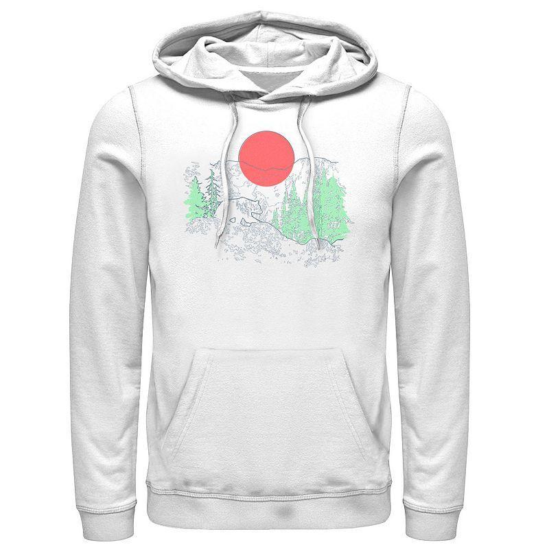 Men's Cali Bear Mountains With Neon Trees Line Sketch Hoodie, Size: 3XL, White Product Image