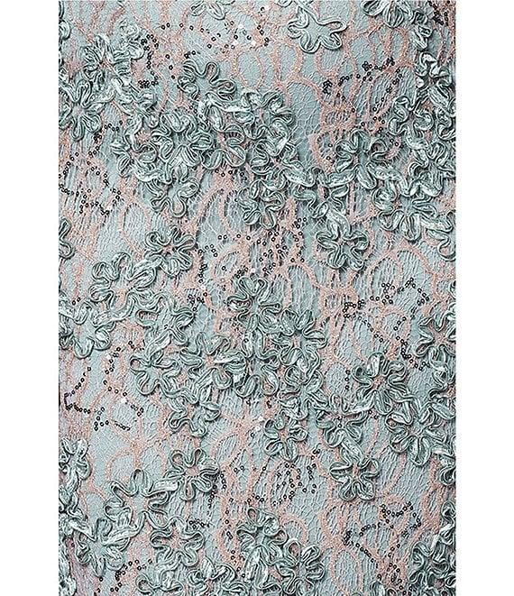 Xscape Soutache Lace Floral Print One-Shoulder Neck Sleeveless Sheath Gown Product Image