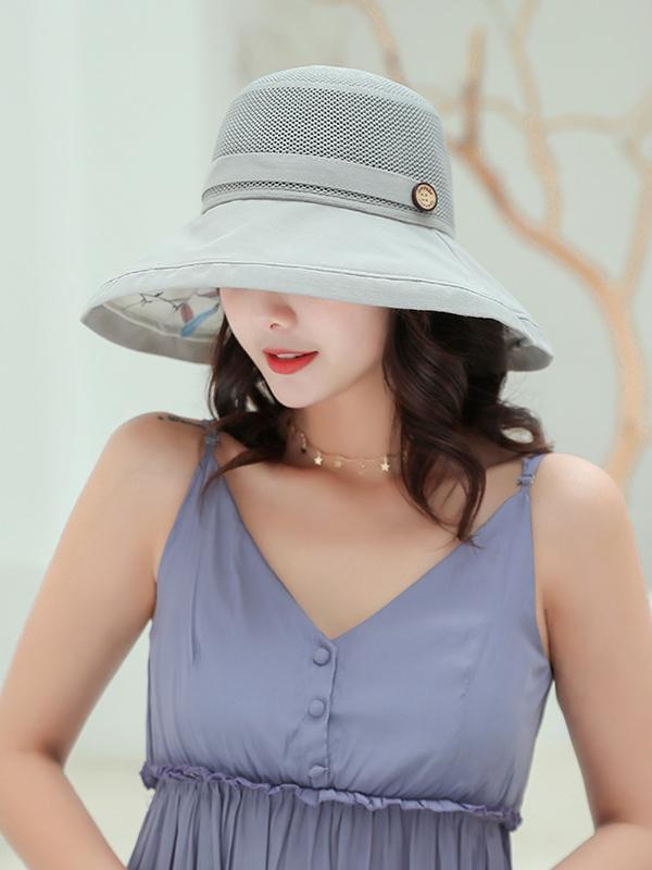 Hollow Lace-Up Printed Split-Joint Sun Hat Product Image