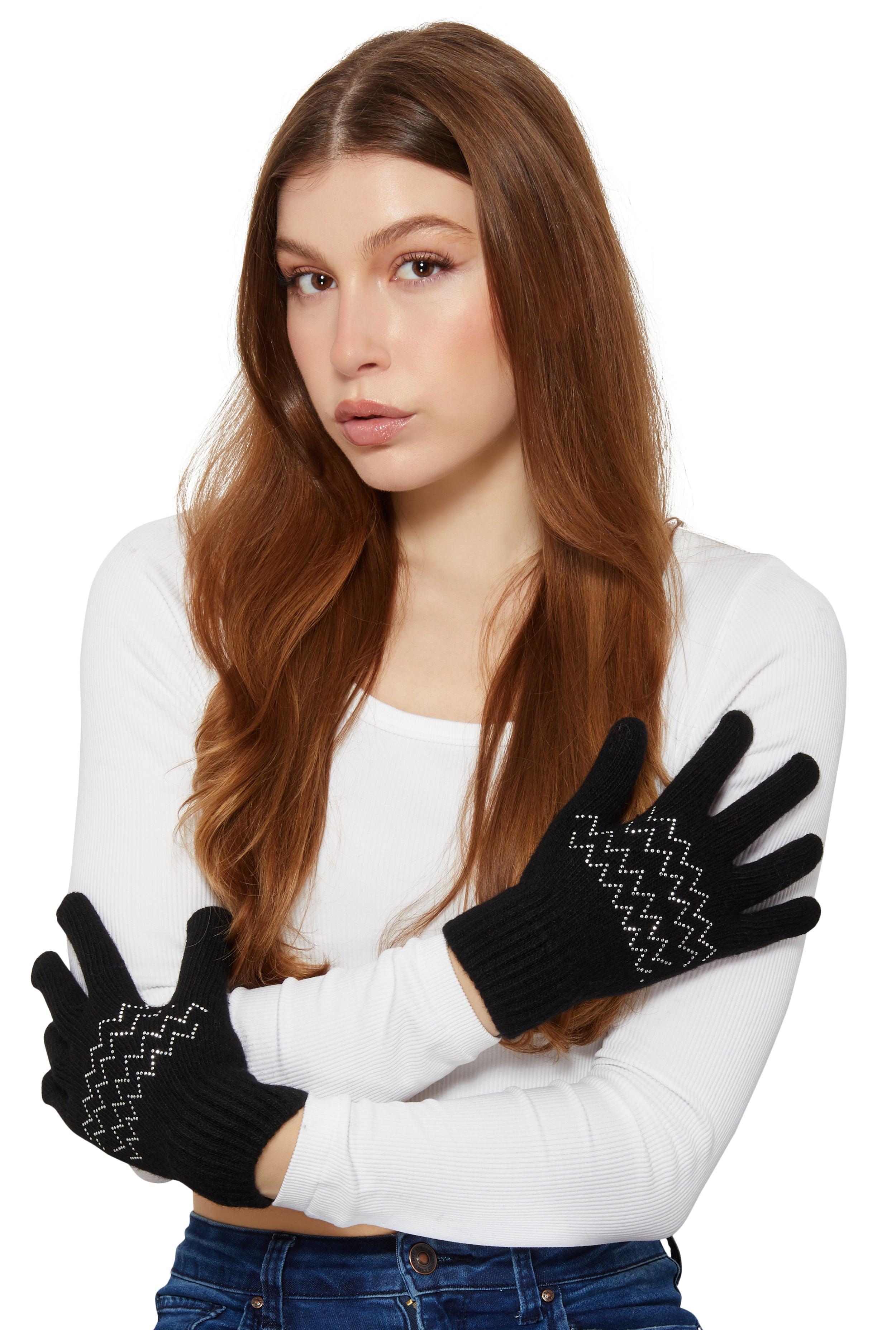 Womens Rhinestone Chevron Detail Wool Gloves Product Image