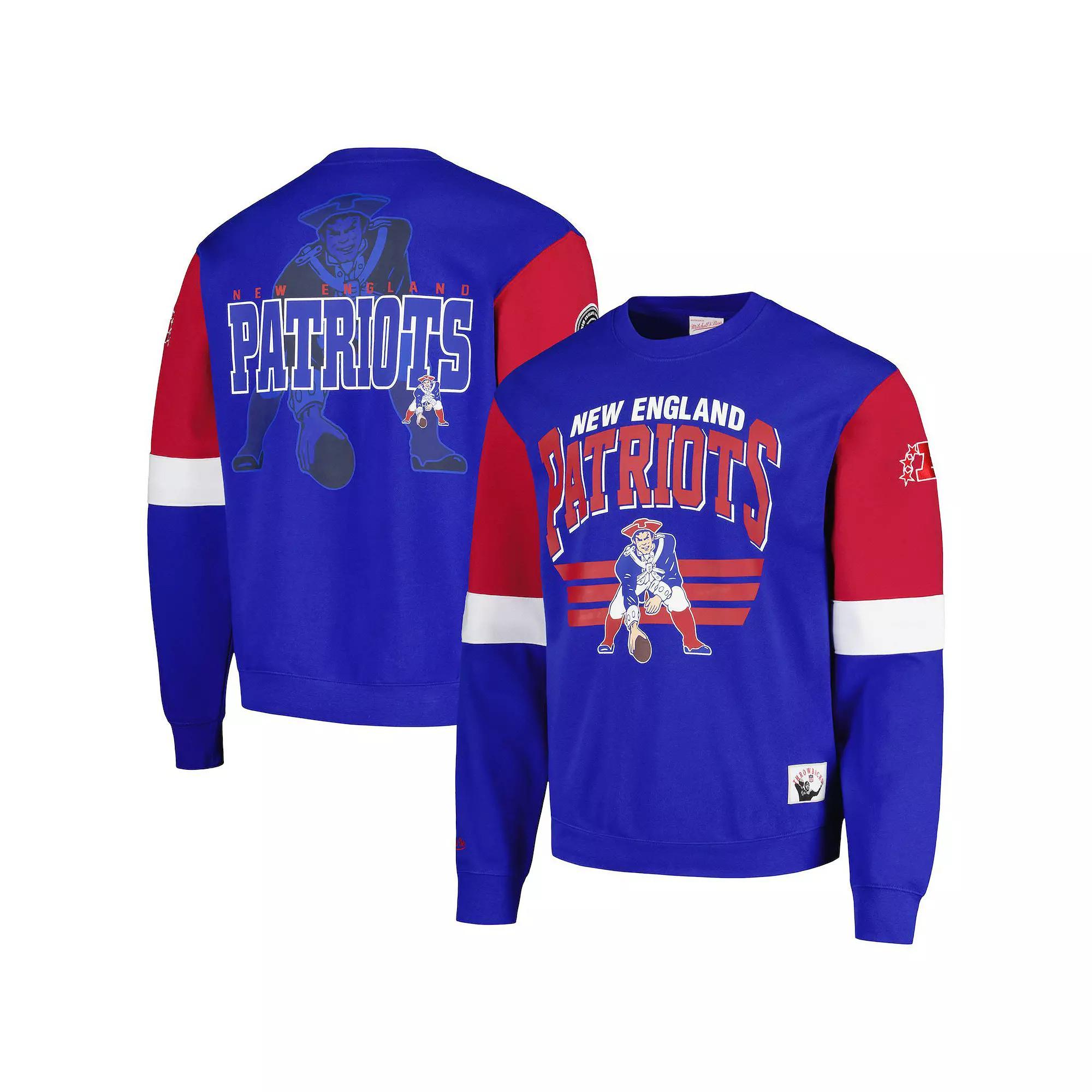 Men's Mitchell & Ness Royal New England Patriots Big & Tall Fleece Pullover Sweatshirt,  Product Image
