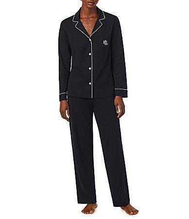 Lauren Ralph Lauren Hammond Knit Long Sleeve Notch Collar Long PJ Set Women's Pajama Sets Product Image