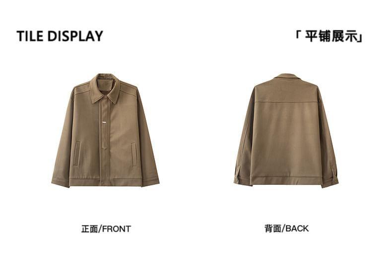 Lapel Collar Drop Shoulder Plain Zip Jacket Product Image