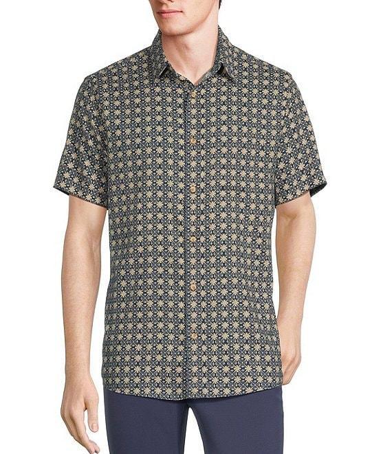 Rowm Short Sleeve Outsider Geo Floral Print Button Front Shirt Product Image