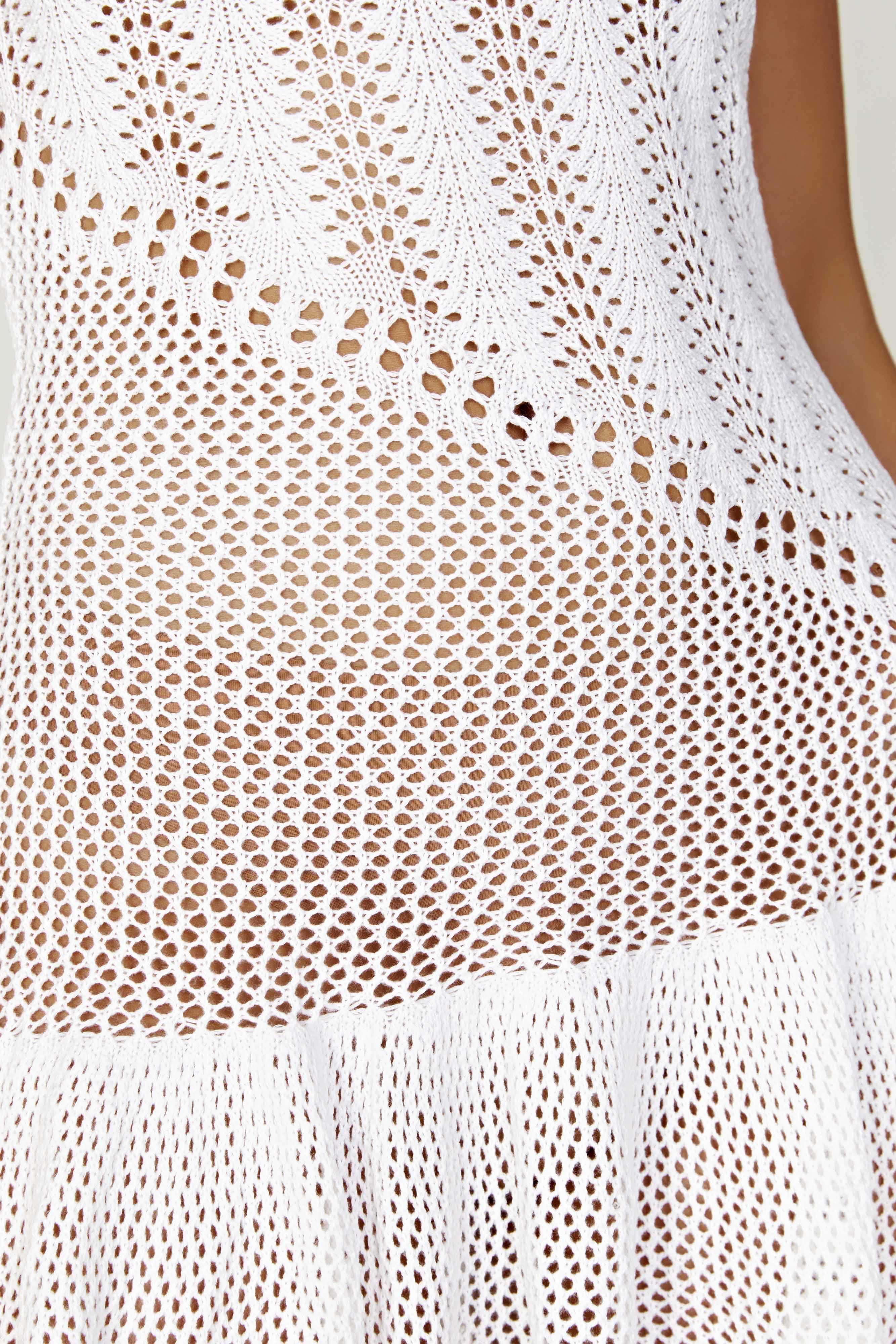 Tash Mixed Yarn Halter Mini Dress - White Product Image