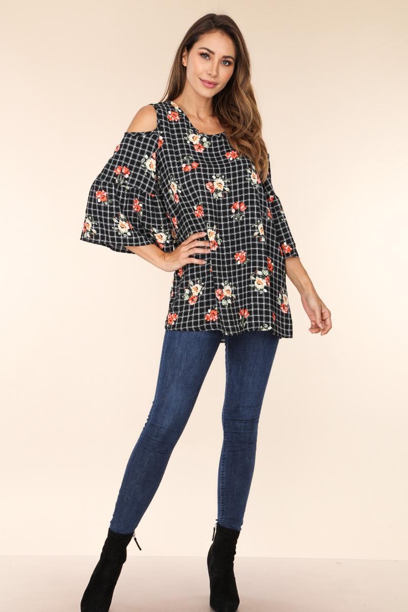 Floral print cold shoulder tunic Product Image