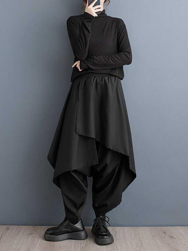 High Waisted Loose Asymmetric Elasticity Layered Solid Color Culotte Product Image