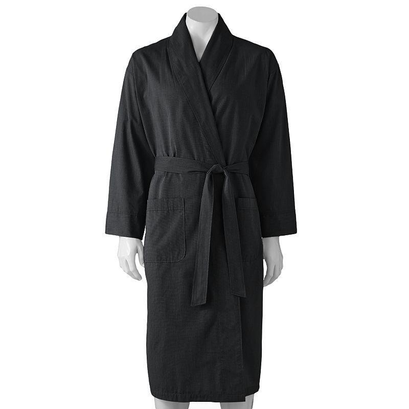 Big & Tall Hanes® Lightweight Woven Shawl Robe, Men's, Size: XLT/2XLT, Black Plaid Product Image