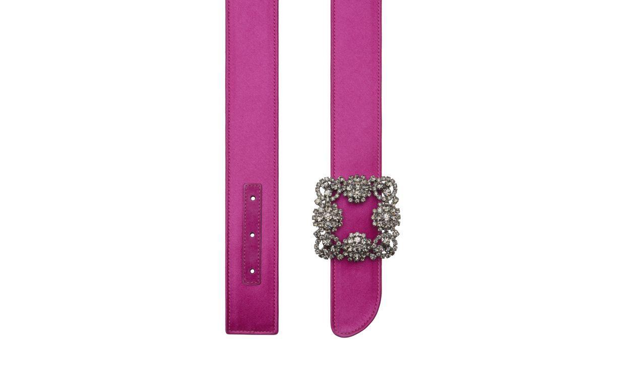 HANGISI BELT Fuchsia Satin Crystal Buckled Belt Product Image