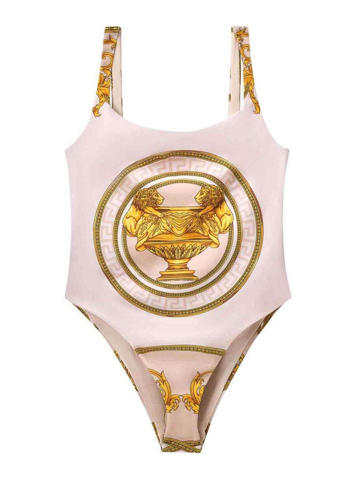 VERSACE Baroque-pattern Swimsuit In Neutrals Product Image