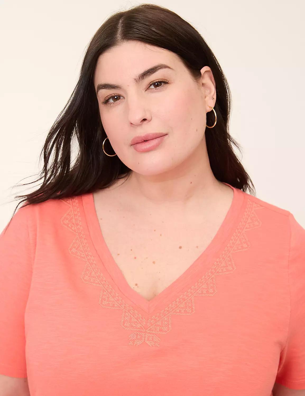 Embroidered V-Neck Tee Product Image