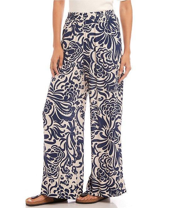 Karen Kane Crepe Paisley Printed High Rise Wide Leg Pull-On Pants Product Image