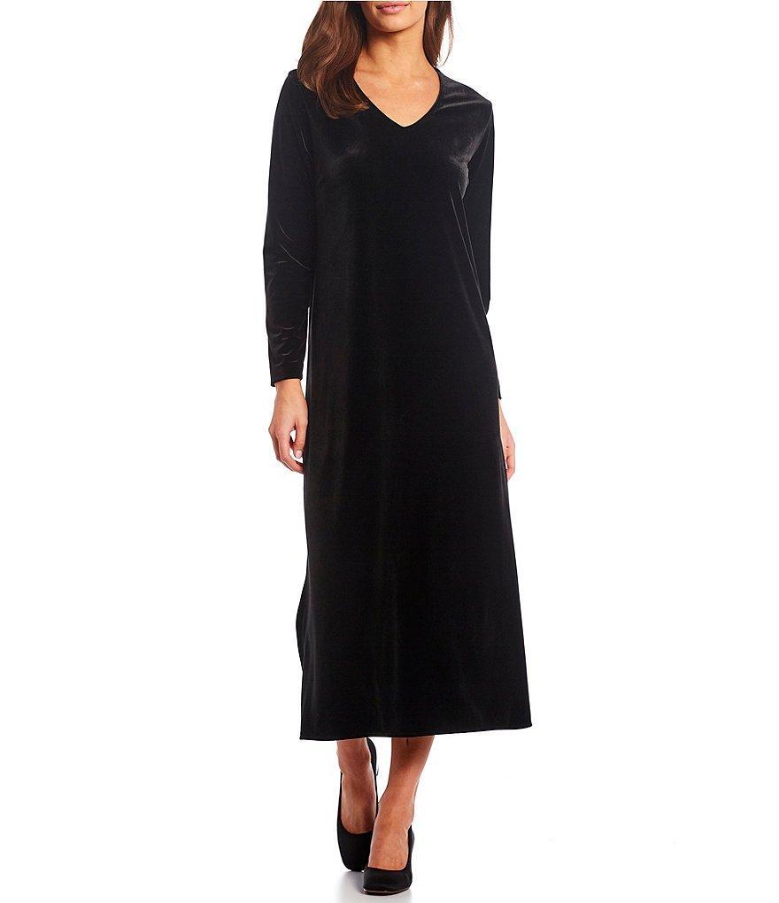 Caroline Rose Stretch Velvet V-Neck Long Sleeve Caftan Maxi Dress Product Image