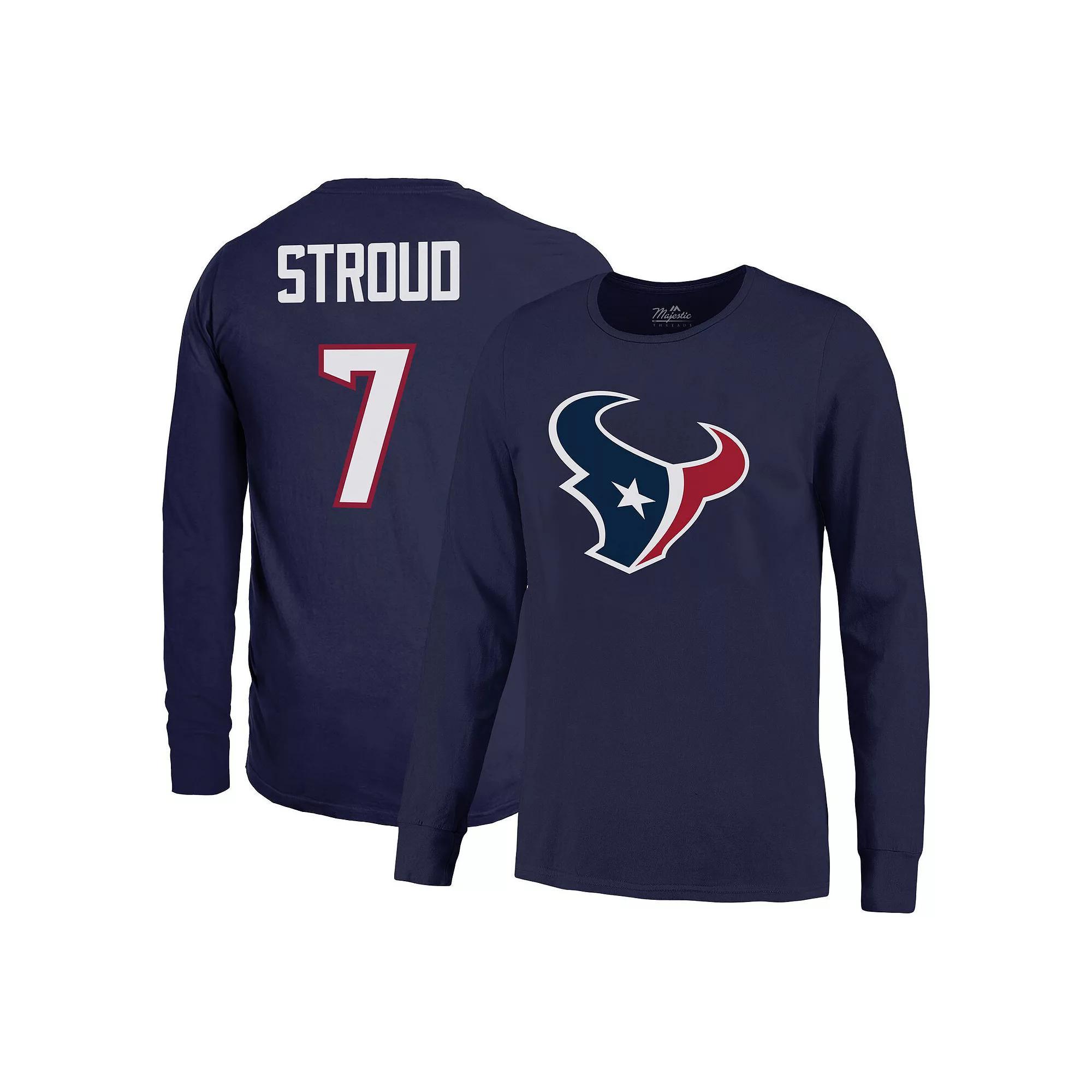 Men's Majestic Threads C.J. Stroud Navy Houston Texans Name & Number Long Sleeve T-Shirt,  Product Image