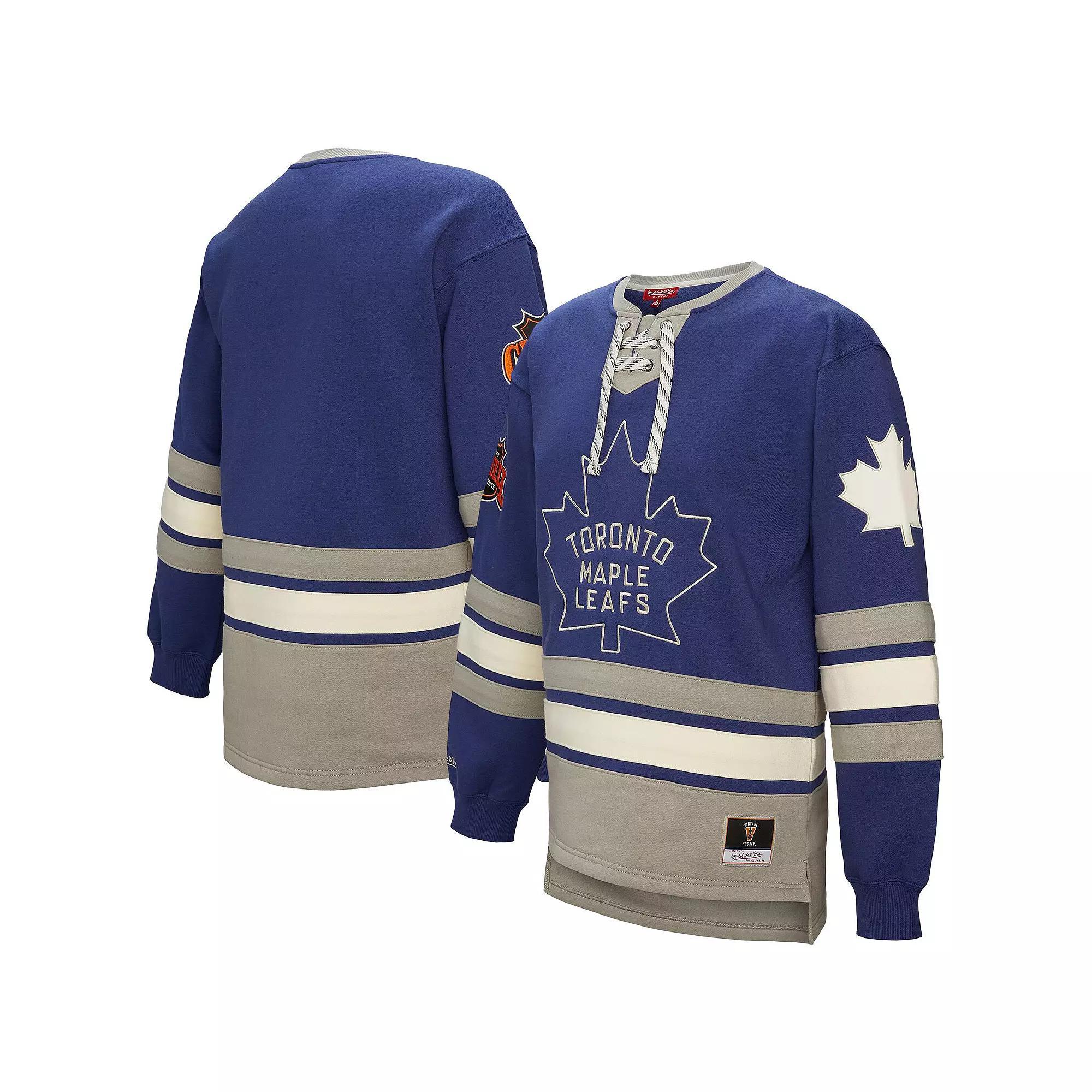 Women's Mitchell & Ness Blue Toronto Maple Leafs Heritage Lace-Up Pullover Sweatshirt,  Product Image