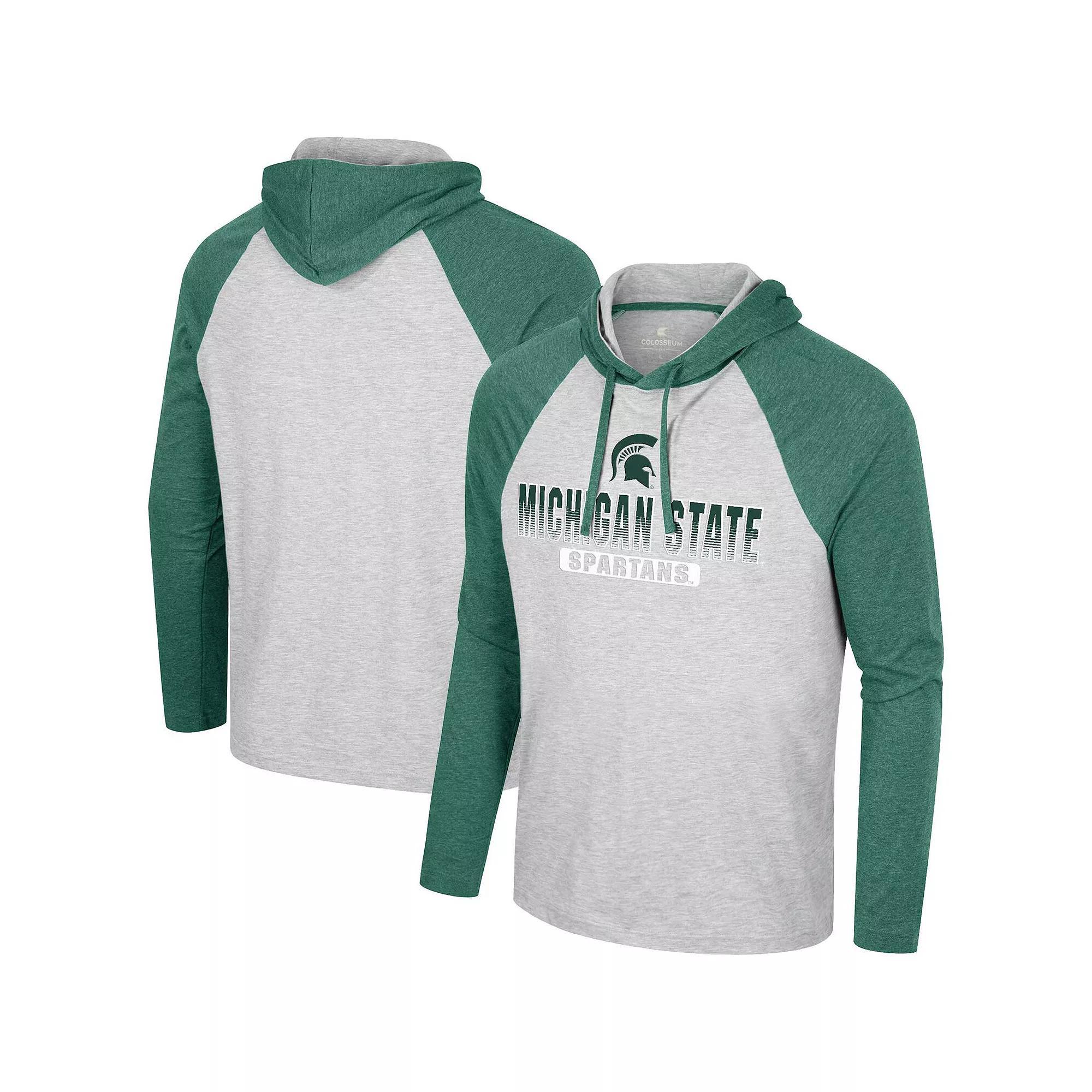 Men's Colosseum Heather Gray Ohio State Buckeyes Hasta La Vista Raglan Hoodie Long Sleeve T-Shirt,  Product Image