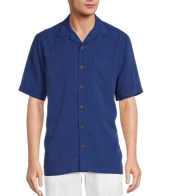 Caribbean Solid Pick Stitch Short Sleeve Woven Camp Shirt Product Image
