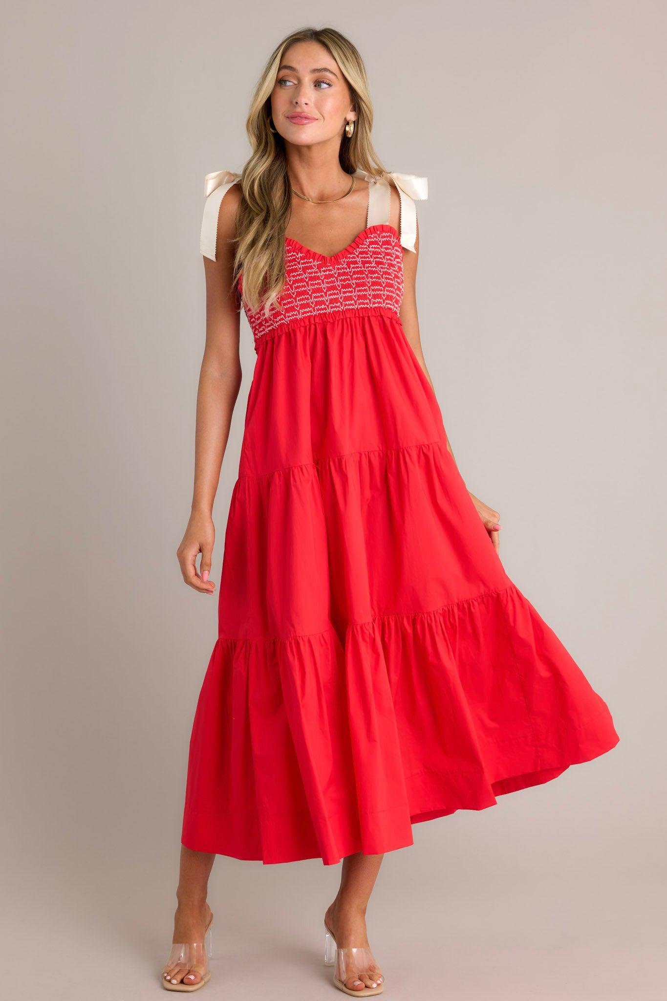 The Felicity Red Cotton Maxi Dress Product Image