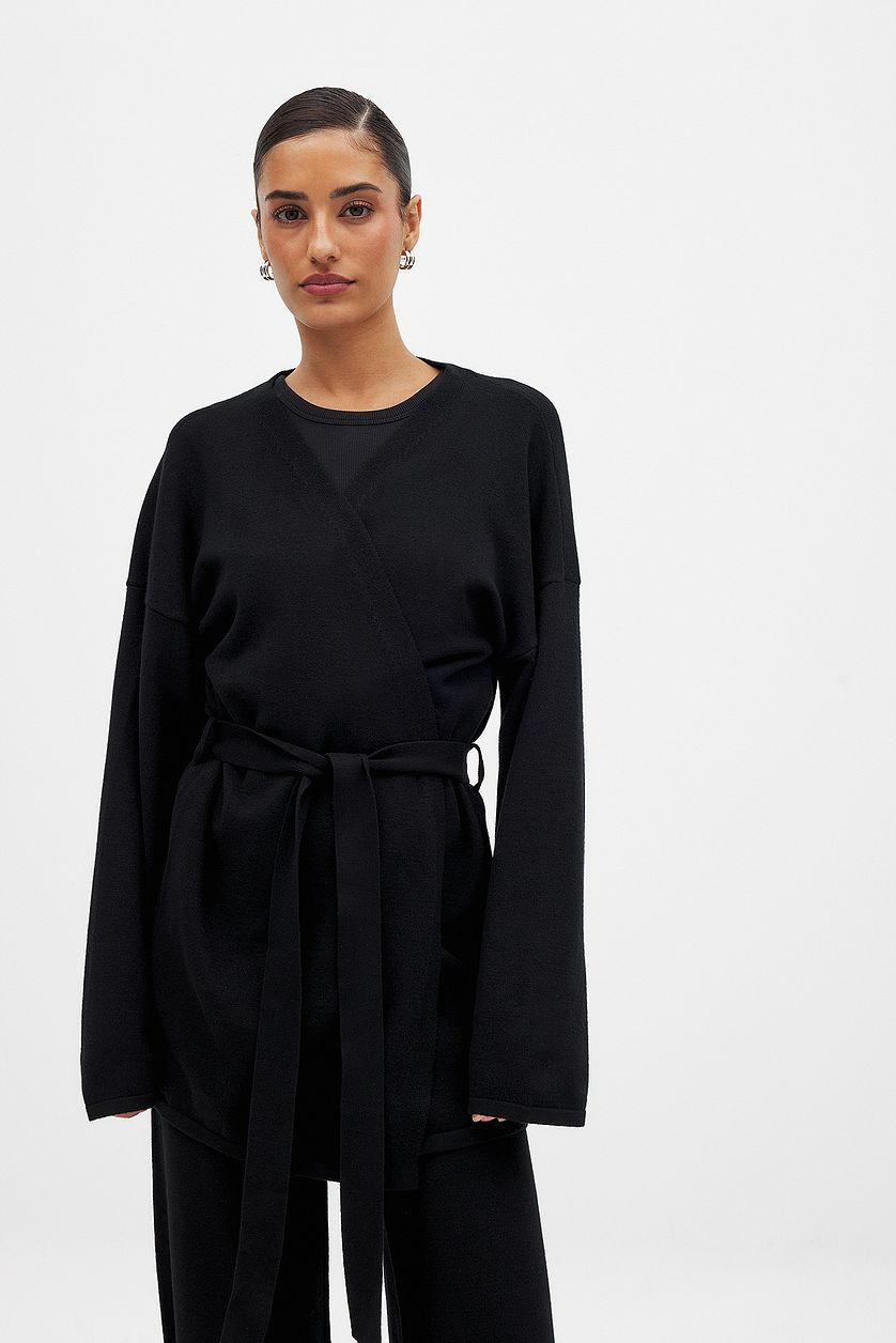 Knitted Wrap Cardigan Black Product Image