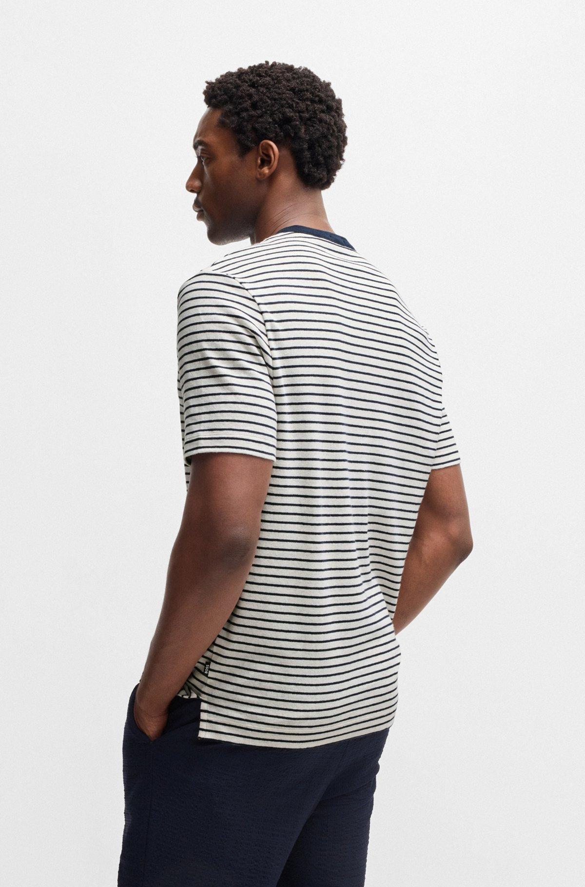 BOSS - Regular-fit T-shirt in cotton and linen - Dark Blue Product Image