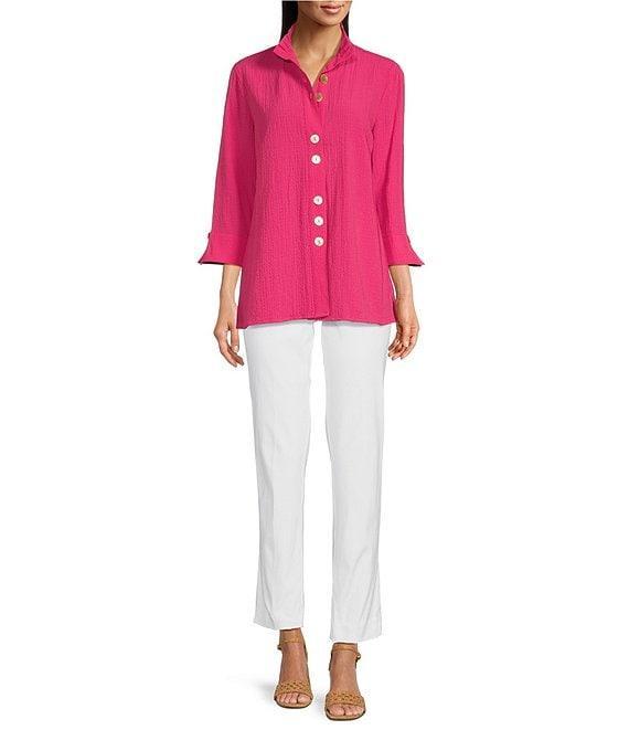 Ali Miles Wire Collar Straight Side Vent Hem 3/4 Sleeve Button Front Tunic Product Image