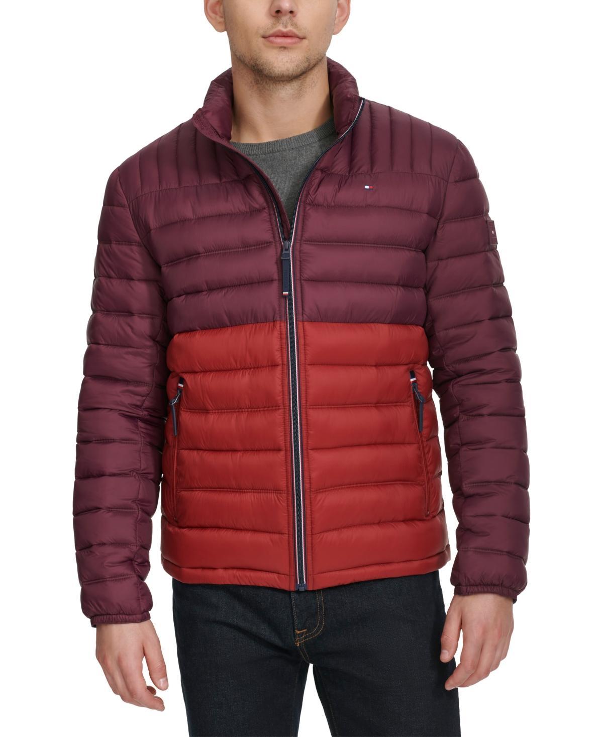 Big & Tall Tommy Hilfiger Stand Collar Packable Puffer Jacket, Mens Black Red Combo Product Image