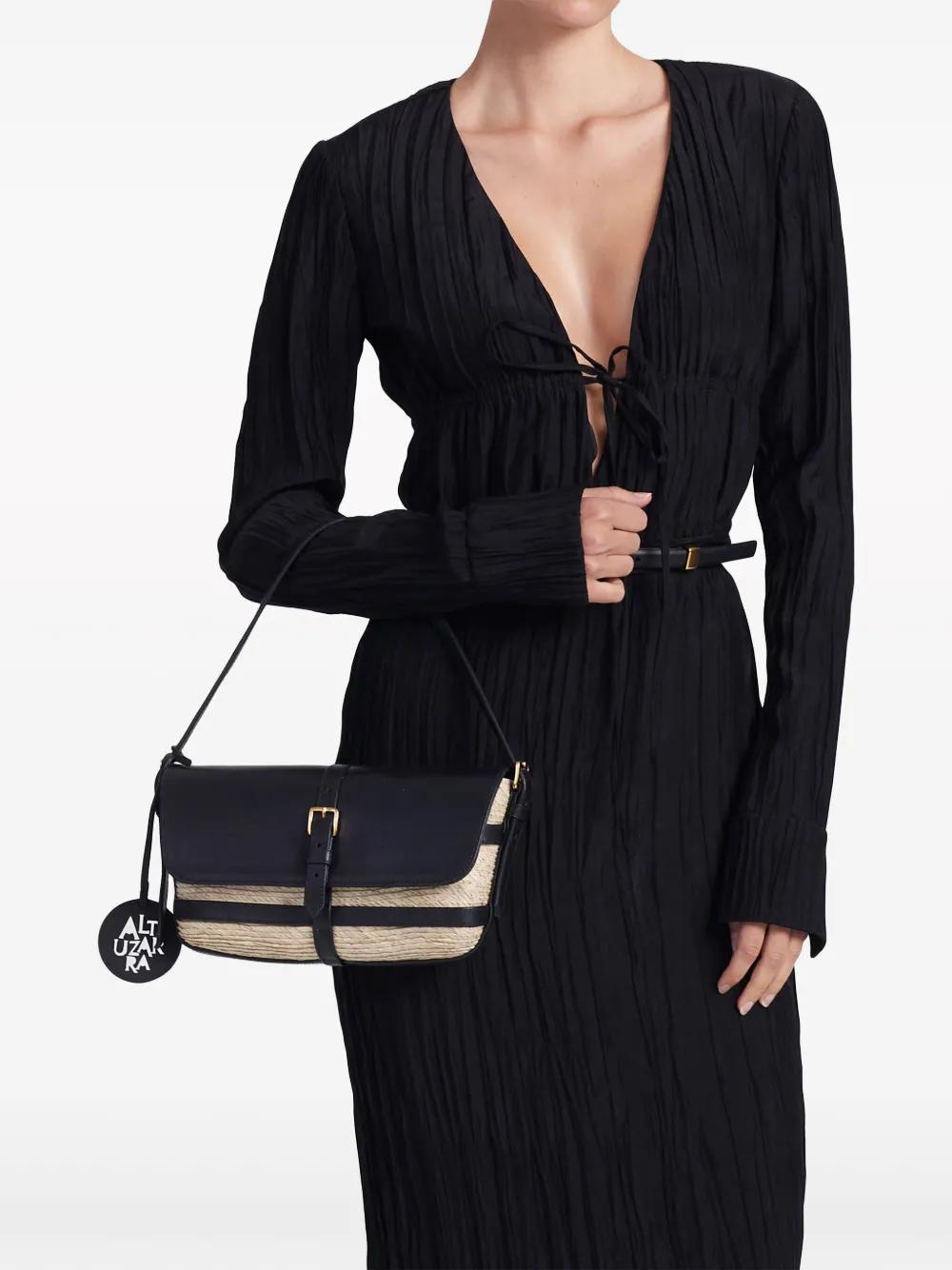 ALTUZARRA Watermill Caged Straw Shoulder Bag In Natural/black Product Image