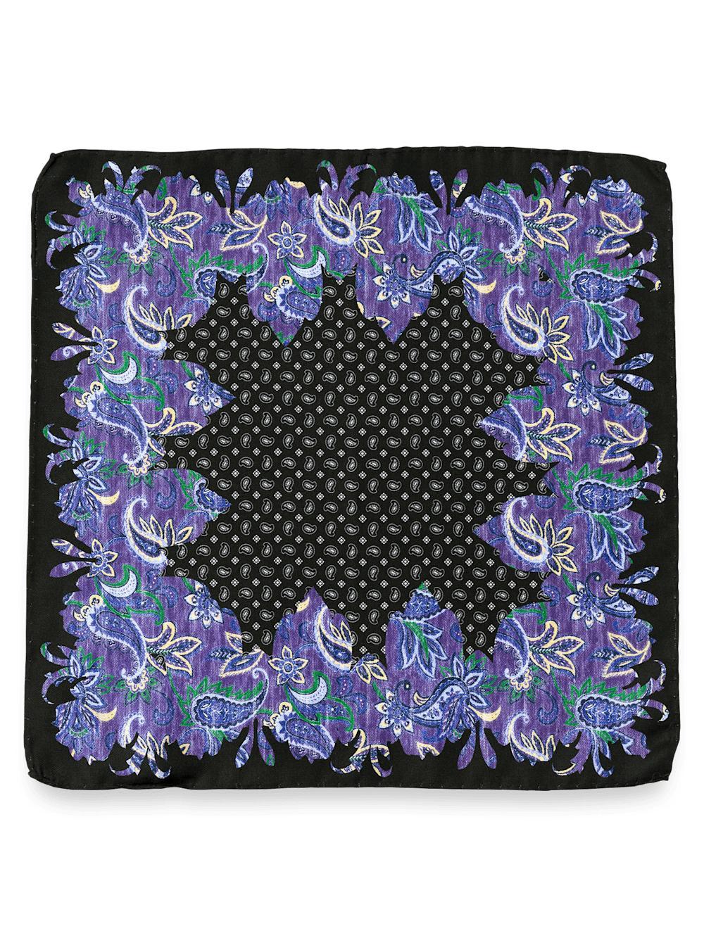 Paisley Silk Pocket Square - Black/purple Product Image