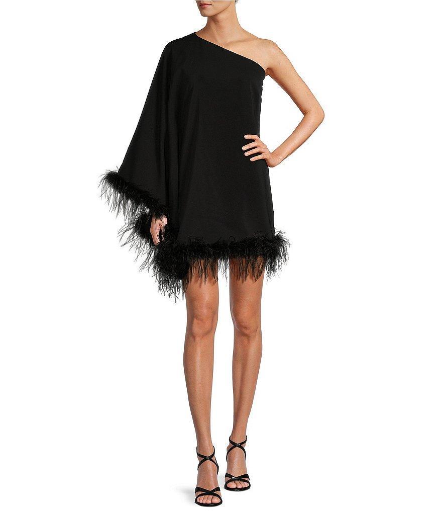 Antonio Melani Cosima Feather Trim Asymmetrical One Sleeve Shift Mini Dress Product Image