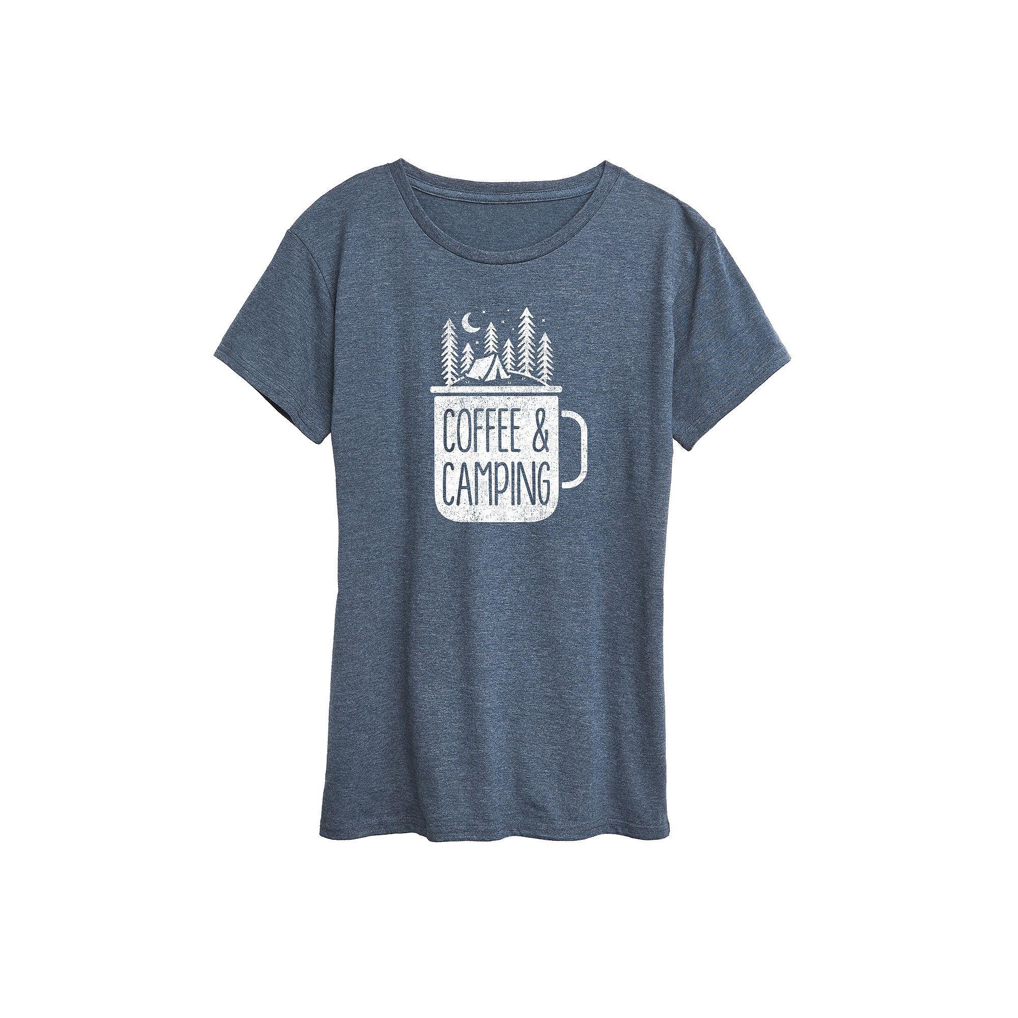 Women's Coffee And Camping Graphic Tee, Girl's, Size: Medium, Grey Blue Product Image