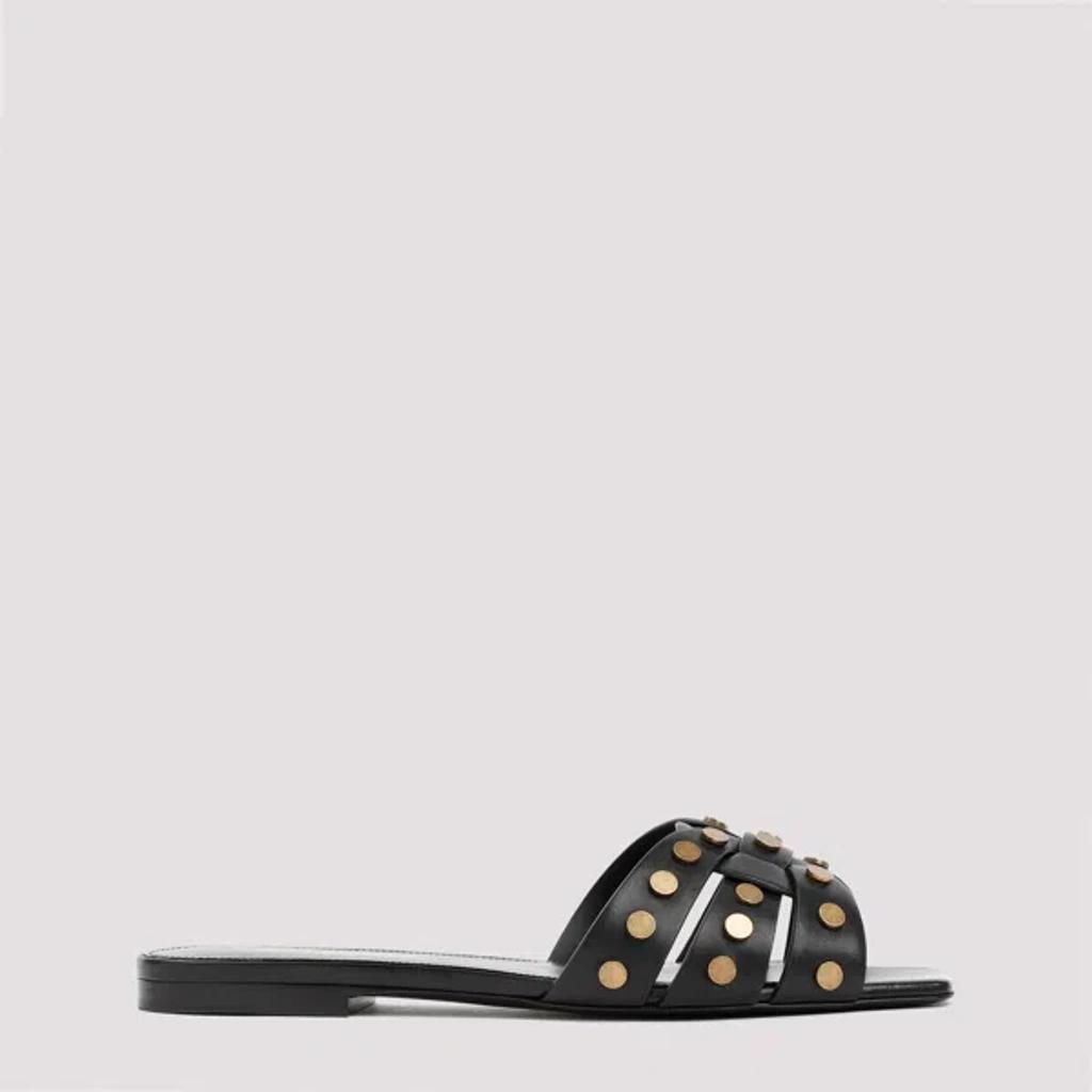 SAINT LAURENT Black Leather Tribute Studded Sandals Product Image