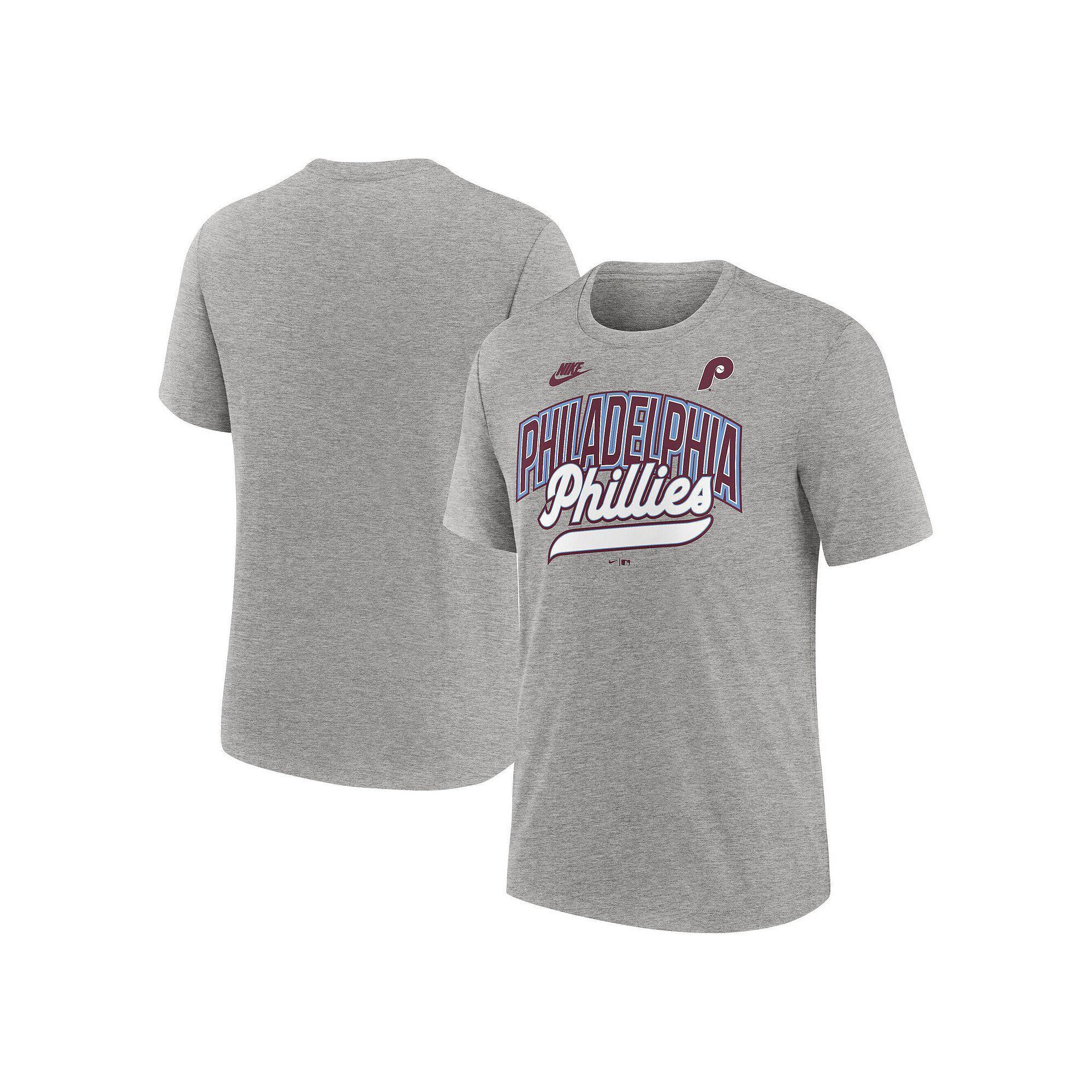 Men's Nike Heather Gray Philadelphia Phillies Cooperstown Collection Retro Tri-Blend T-Shirt,  Product Image