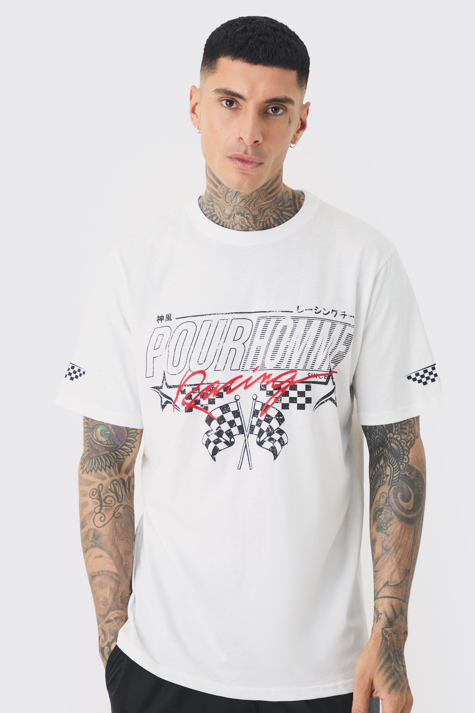 Tall Pour Homme Racing Print T-shirt | boohooMAN USA Product Image