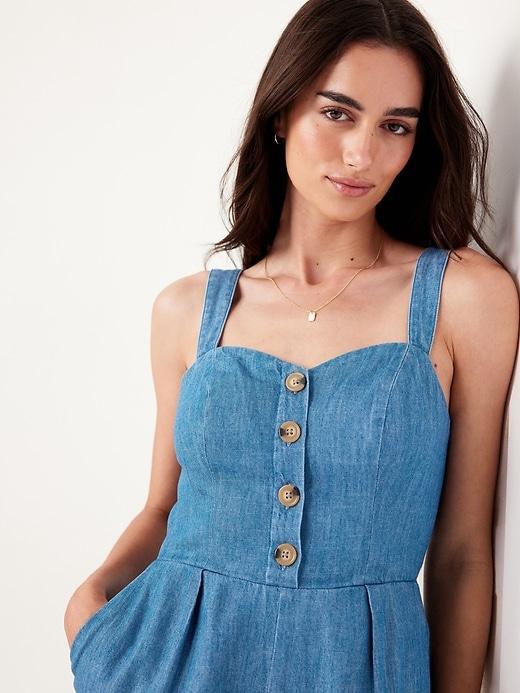 Button-Front Linen-Blend Cami Jumpsuit Product Image