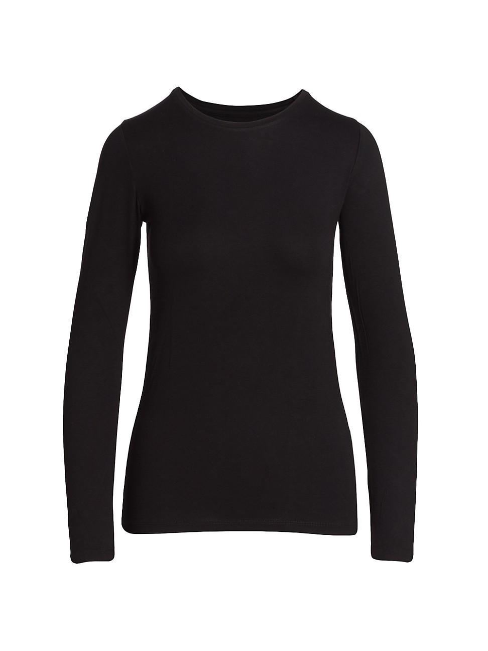 Soft Touch Flat-Edge Long-Sleeve Crewneck Top Product Image