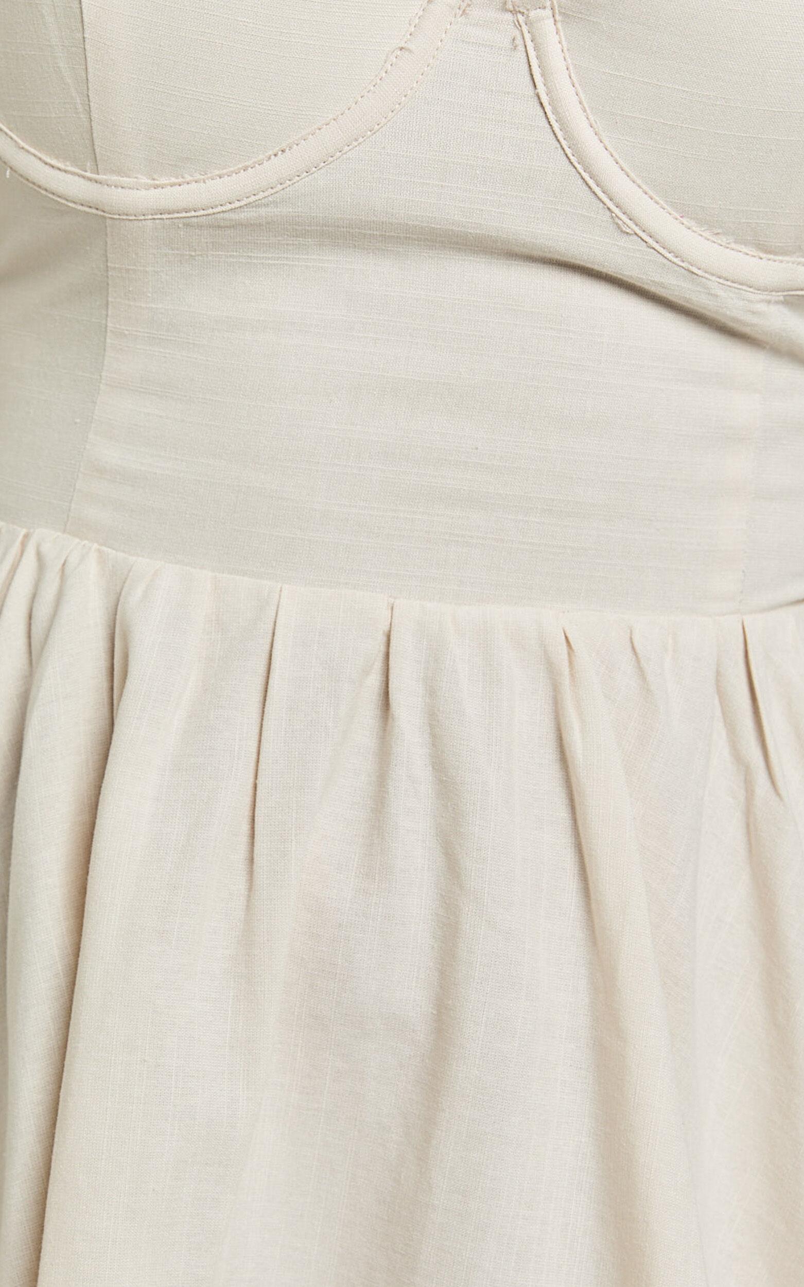 Cathryn Mini Dress - Cross Back Bustier Linen Look Blend Dress in Stone Product Image