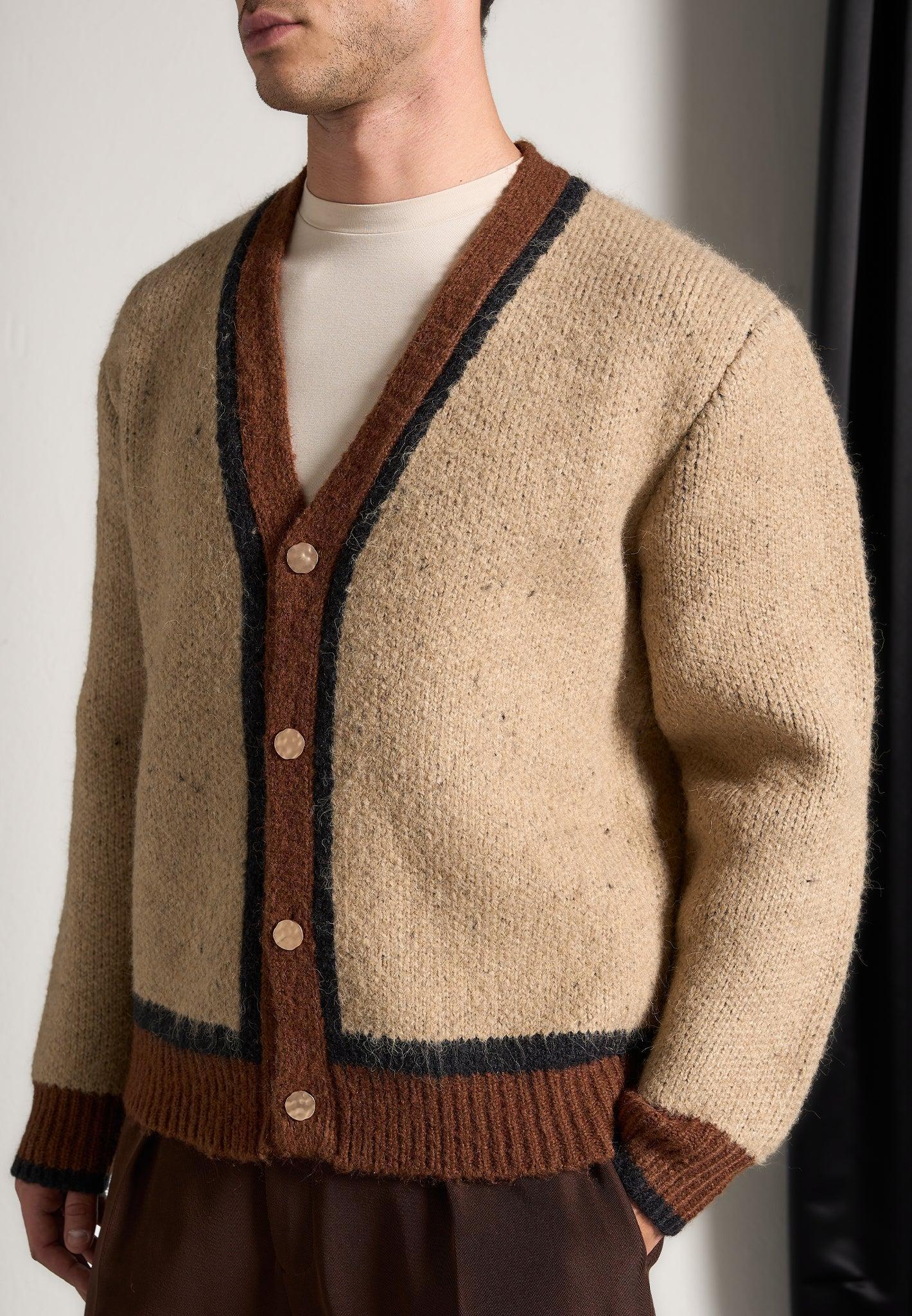 Contrast Knit Cardigan - Beige Male Product Image