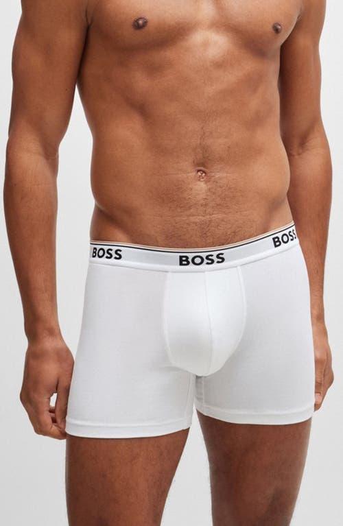 HUGO BOSS Three-pack Of Stretch-cotton Boxer Briefs With Logos In White Product Image