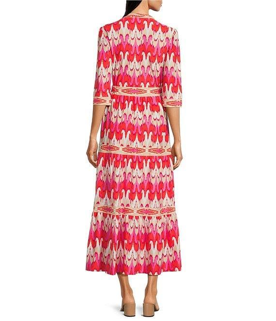 Jude Connally Candy Paradise Ikat Print Jude Cloth Knit V-Neck 3/4 Sleeve A-Line Tiered Maxi Dress Product Image