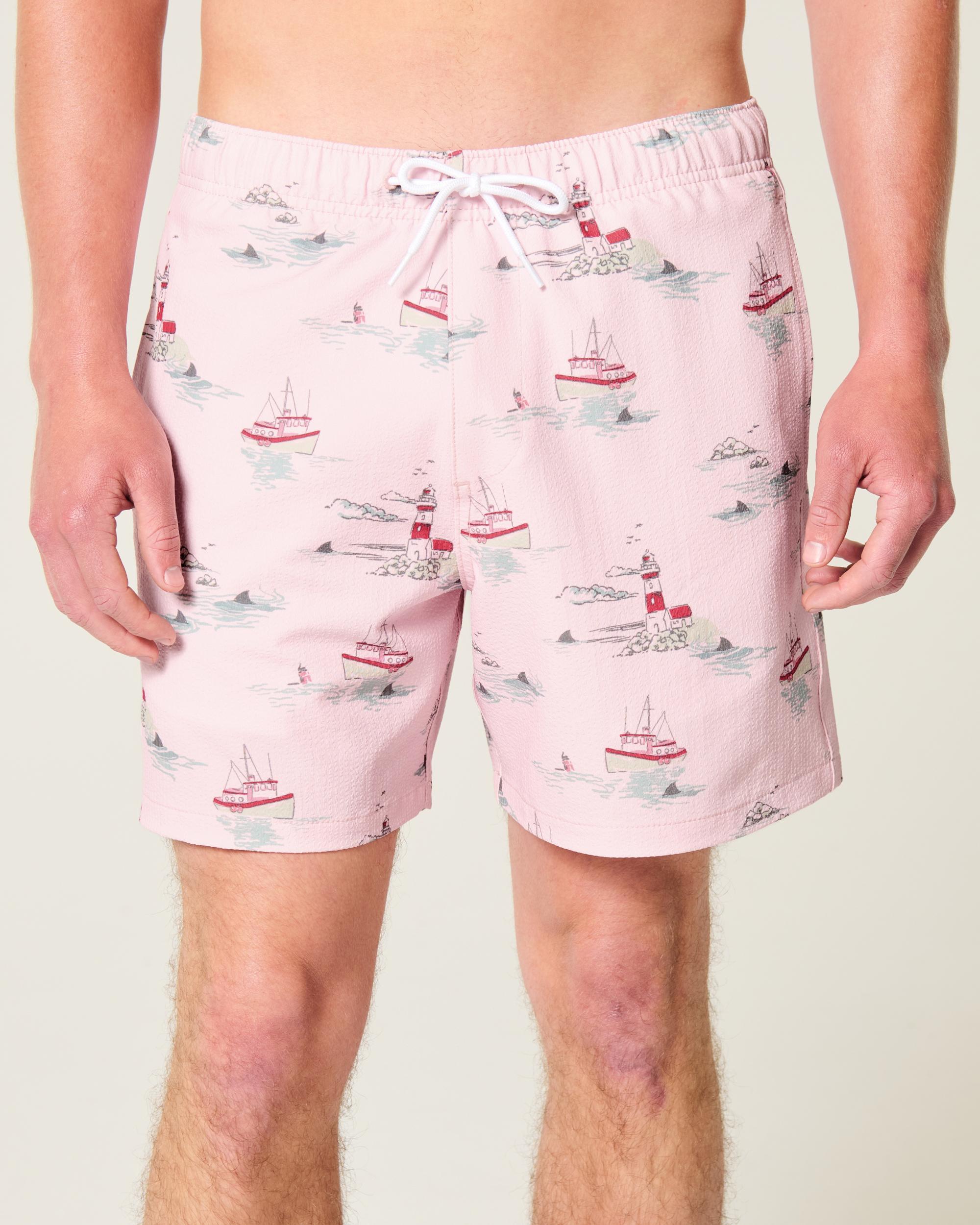 Mid-Thigh Seersucker Volley Swim Trunks Product Image