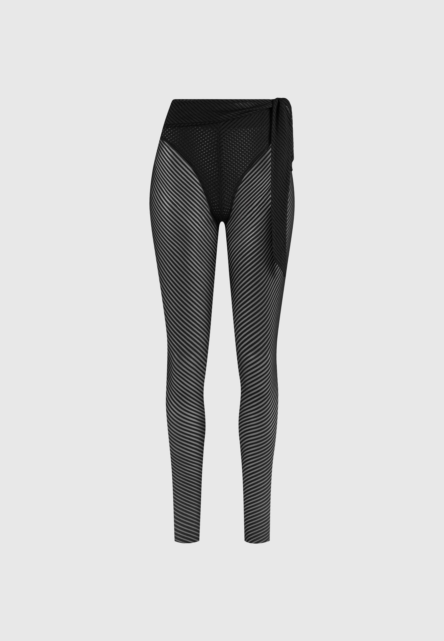 Ribbed Sheer Leggings with Tie - Black Female Product Image